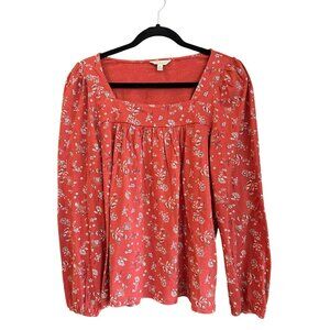 Lucky Brand Floral Long Sleeve Top Size Small Long Sleeve Knit Boho Red Orange